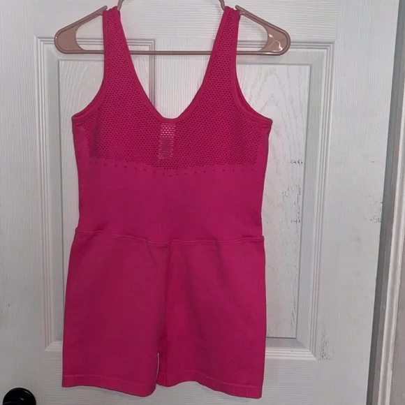 JoyLab Hot Pink Seamless V-Neck Ribbed Activewear Bodysuit Romper XL (juniors) - Picture 4 of 6